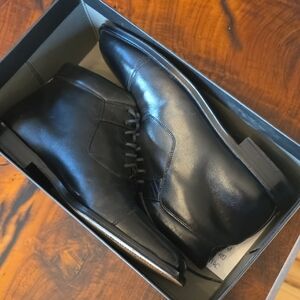 Johnston & Murphy Black Leather Derby Boots EUC!  IN BOX! SZ 8🎉